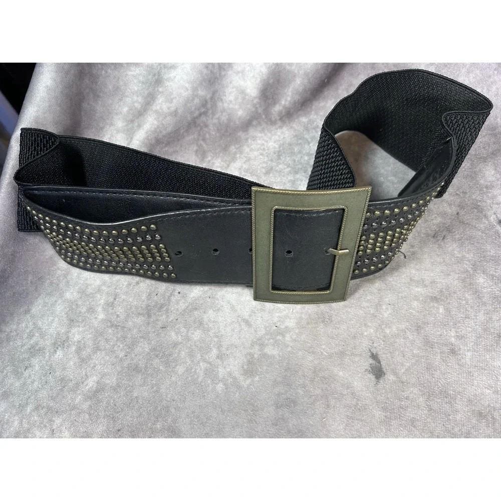 Lot of 3 Women's Wide Statement Belts Studded Stretch Patent Black Y2K Boho